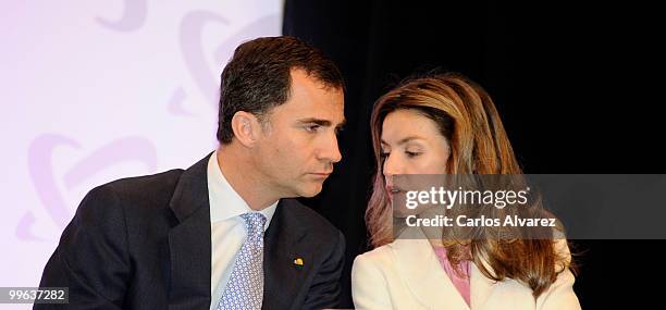 Prince Felipe of Spain and Princess Letizia of Spain attend "I Foro Espana Mexico" at the Cervantes Institute on May 17, 2010 in Madrid, Spain.