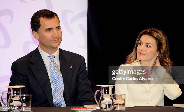 Prince Felipe of Spain and Princess Letizia of Spain attend "I Foro Espana Mexico" at the Cervantes Institute on May 17, 2010 in Madrid, Spain.