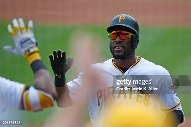 Starling Marte of the Pittsburgh Pirates celebrate after hitting a two run home run in the third inning against the Washington Nationals at PNC Park...