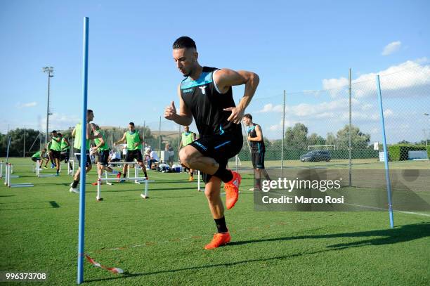 Mattia Sprocati of SS Lazio in action during the SS Lazio training session on July 11, 2018 in Rome, Italy.