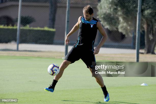 Senad Lulic of SS Lazio in action during the SS Lazio training session on July 11, 2018 in Rome, Italy.