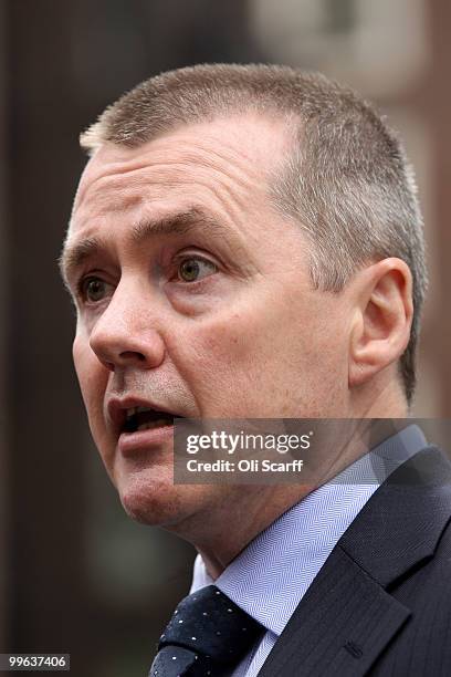 Willie Walsh, the Chief Executive of British Airways, speaks to journalists as he leaves the Department of Transport after holding talks with the...