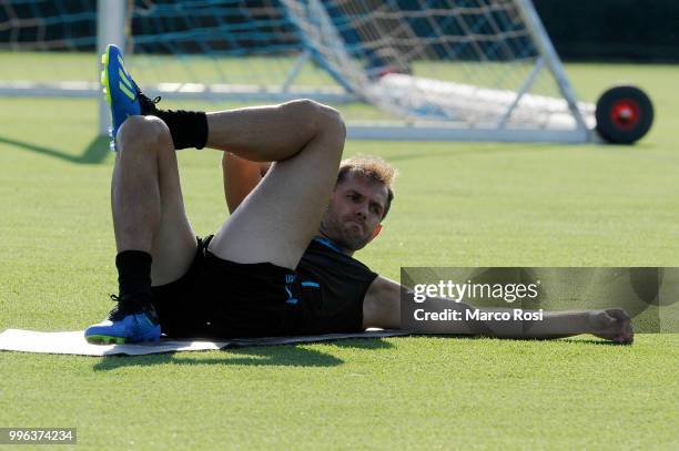 Senad Lulic of SS Lazio in action during the SS Lazio training session on July 11, 2018 in Rome, Italy.