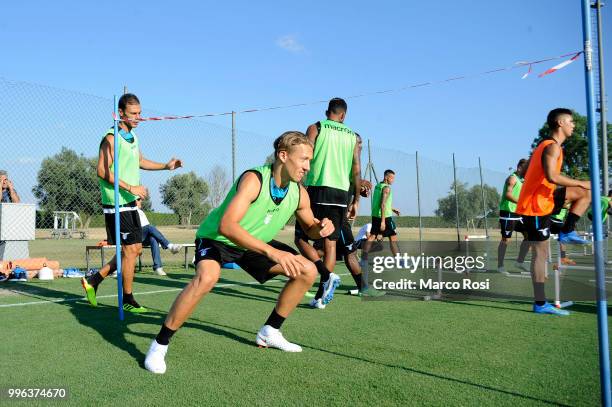 Lucas leiva of SS Lazio in action during the SS Lazio training session on July 11, 2018 in Rome, Italy.
