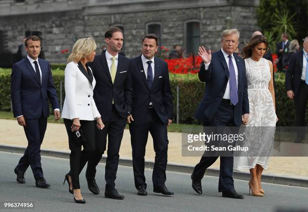 French President Emmanuel Macron, French First Lady Brigitte Macron, Luxembourg Prime Minister Xavier Bettel, U.S. President Donald Trump and U.S....