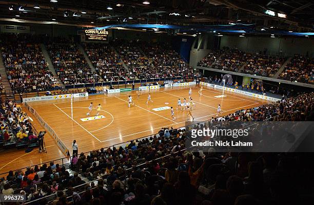 General view of the sell out crowd at the Commonwealth Bank Trophy Netball Grand Final between the Sydney Swifts and the Adelaide Thunderbirds held...