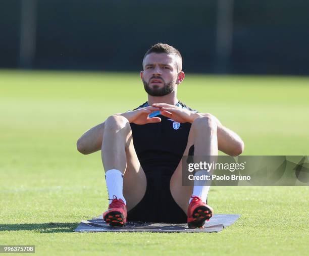 Valon Berisha of SS Lazio in action during the SS Lazio training session on July 11, 2018 in Rome, Italy.