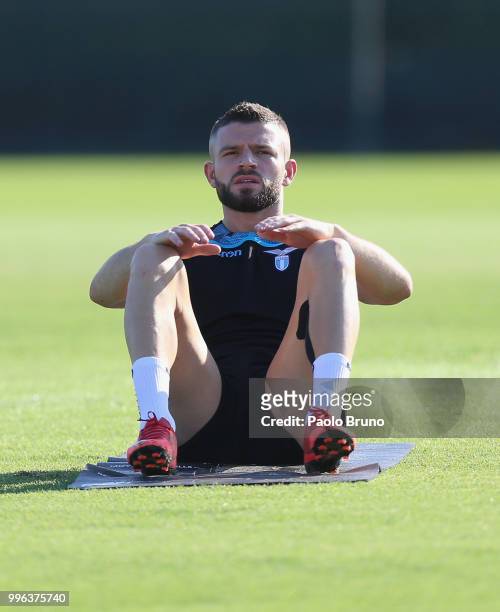 Valon Berisha of SS Lazio in action during the SS Lazio training session on July 11, 2018 in Rome, Italy.