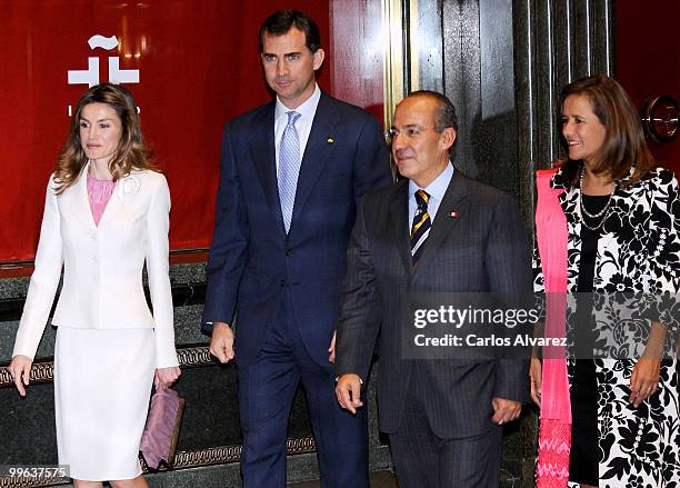 Princess Letizia of Spain, Prince Felipe of Spain, President of Mexico Felipe Calderon and his wife Margarita Zavala attend "I Foro Espana Mexico" at...
