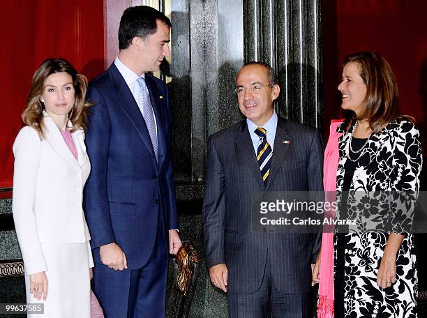 Princess Letizia of Spain, Prince Felipe of Spain, President of Mexico Felipe Calderon and his wife Margarita Zavala attend "I Foro Espana Mexico" at...