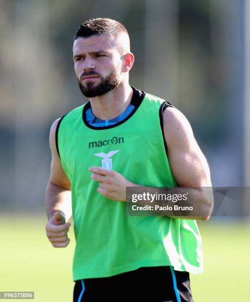 Valon Berisha of SS Lazio in action during the SS Lazio training session on July 11, 2018 in Rome, Italy.