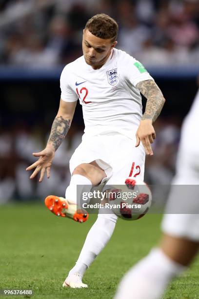 Kieran Trippier of England scores the opening goal from a freekick during the 2018 FIFA World Cup Russia Semi Final match between England and Croatia...
