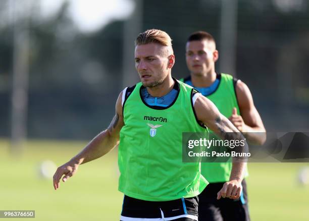 Ciro Immobile of SS Lazio in action during the SS Lazio training session on July 11, 2018 in Rome, Italy.