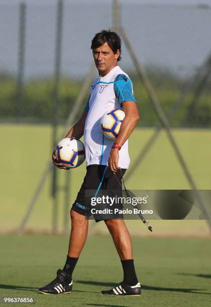 Lazio head coach Simone Inzaghi attends the SS Lazio training session on July 11, 2018 in Rome, Italy.