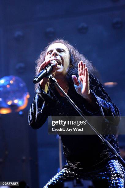 Ronnie James Dio of Heaven & Hell performs in concert at the Verizon Wireless Amphitheater on August 24, 2008 in San Antonio, Texas.