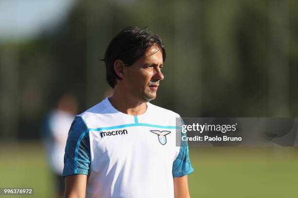 Lazio head coach Simone Inzaghi attends the SS Lazio training session on July 11, 2018 in Rome, Italy.