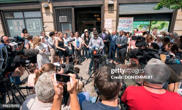 Ravi Ragbir, of the New Sanctuary Coalition, speaks at a press conference to spotlight the impact of the governments stalling tactics on immigrant...