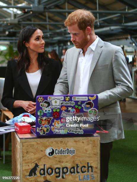 Harry, Duke of Sussex and Meghan, Duchess of Sussex visit the Dogpatch startup hub in Dublin on the final day of their trip to Ireland on July 11,...