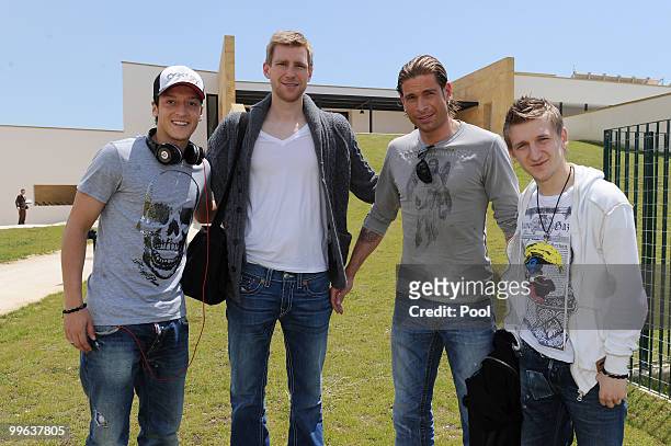 Mesut Oezil, Per Mertesacker, Tim Wiese and Marko Marin of the German National Team pose during their arrival at the Hotel Rocco Forte Verdura Golf &...