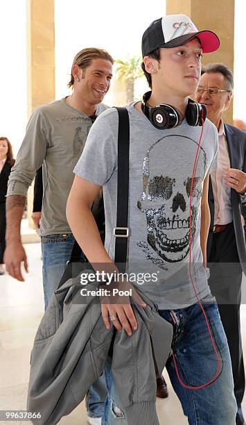 Mesut Oezil and Tim Wiese of the German National Team arrive at the Hotel Rocco Forte Verdura Golf & Spa Resort on May 17, 2010 in Sciacca, Italy.