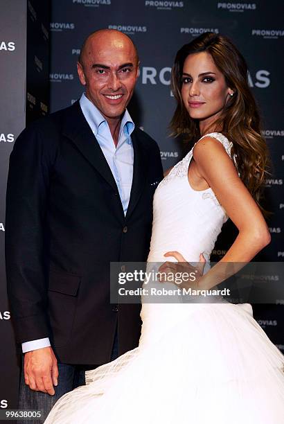 Model Ariadne Artiles and creative director Manuel Mota present the latest collection for Pronovias 2011 on May 17, 2010 in Barcelona, Spain.