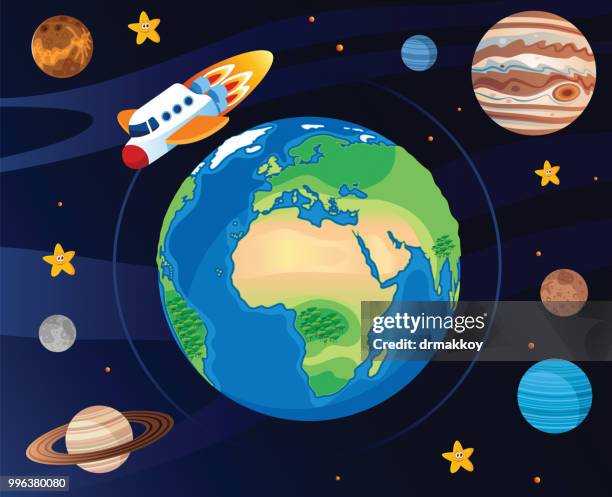 vector space ship and earth - galaxy stock illustrations