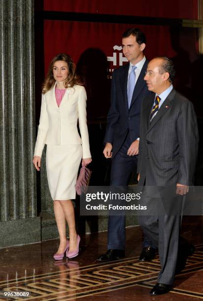 Princess Letizia of Spain, Prince Felipe of Spain and Mexican President Felipe Calderon attend the opening of the 'I Foro Espana-Mexico', at the...