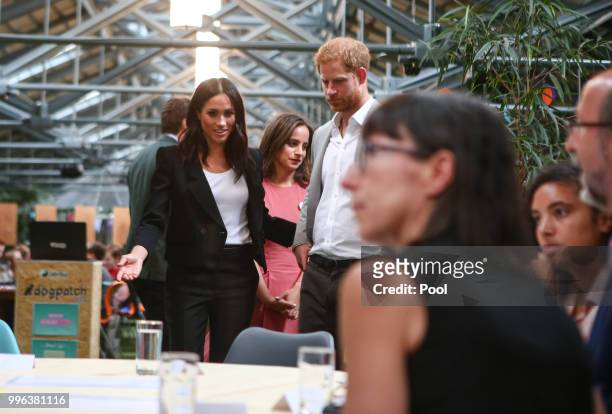 Harry, Duke of Sussex and Meghan, Duchess of Sussex visit the Dogpatch startup hub in Dublin on the final day of their trip to Ireland on July 11,...