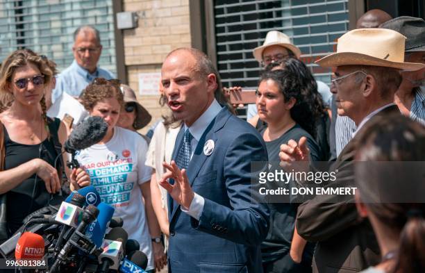 Attorney Michael Avenatti speaks during a news conference, by the New Sanctuary Coalition, to spotlight the impact of the governments stalling...