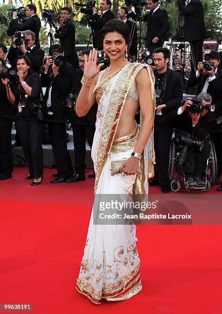 Deepika Padukone attends the Premiere of 'On Tour' at the Palais des Festivals during the 63rd Annual International Cannes Film Festival on May 13,...