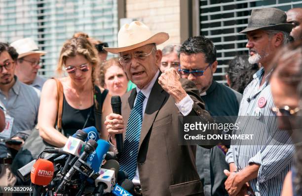 Attorney Ricardo de Anda speaks at a news conference, by the New Sanctuary Coalition, to spotlight the impact of the governments stalling tactics on...