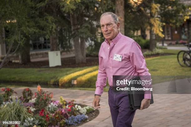 Michael Bloomberg, founder of Bloomberg LP, arrives for a morning session of the Allen & Co. Media and Technology Conference in Sun Valley, Idaho,...
