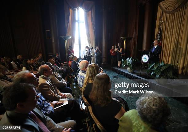 Acting EPA Administrator Andrew Wheeler speaks to employees at the Environmental Protection Agency headquarters on July 11, 2018 in Washington, DC....