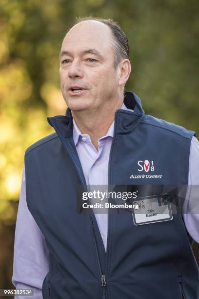 Tim Baxter, president and chief executive officer of Samsung Electronics America Inc., arrives for a morning session of the Allen & Co. Media and...