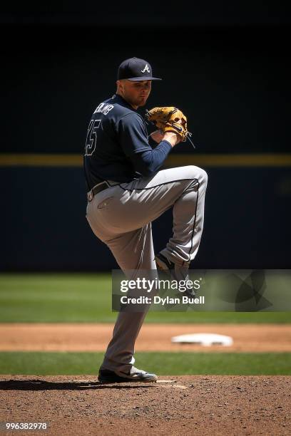 Sean Newcomb of the Atlanta Braves pitches in the second inning against the Milwaukee Brewers at Miller Park on July 8, 2018 in Milwaukee, Wisconsin.