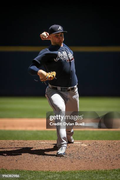 Sean Newcomb of the Atlanta Braves pitches in the second inning against the Milwaukee Brewers at Miller Park on July 8, 2018 in Milwaukee, Wisconsin.