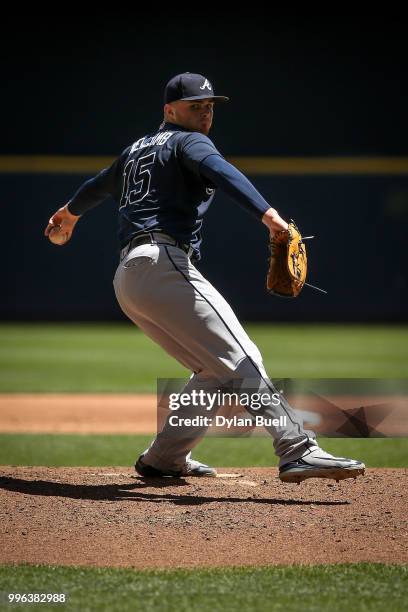 Sean Newcomb of the Atlanta Braves pitches in the second inning against the Milwaukee Brewers at Miller Park on July 8, 2018 in Milwaukee, Wisconsin.