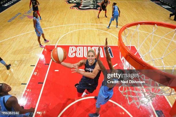 Elena Delle Donne of the Washington Mystics drives to the basket against the Atlanta Dream on July 11, 2018 at Capital One Arena in Washington, DC....