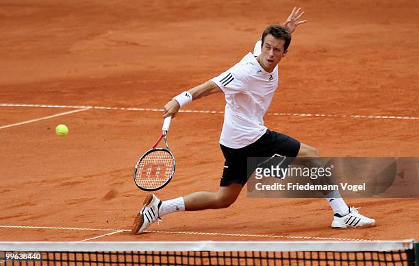 Philip Kohlschreiber in action during the double with Christopher Kas during their match against Jeremy Chardy and Nicolas Mahut of France during the...