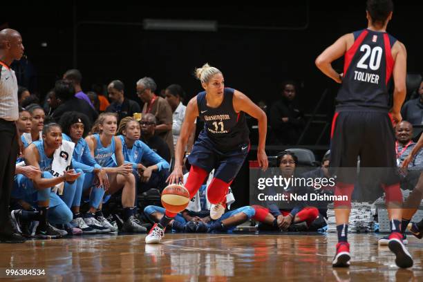 Elena Delle Donne of the Washington Mystics drives to the basket against the Atlanta Dream on July 11, 2018 at Capital One Arena in Washington, DC....