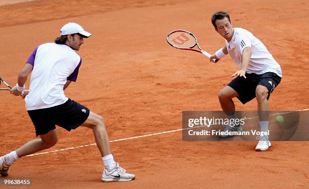 Philip Kohlschreiber in action during the double with Christopher Kas during their match against Jeremy Chardy and Nicolas Mahut of France during the...