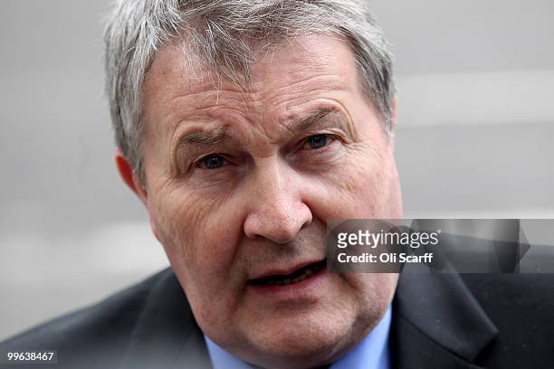 Derek Simpson, the Joint General Secretary of the Unite union, speaks to journalists as he arrives at the Department of Transport to hold talks with...