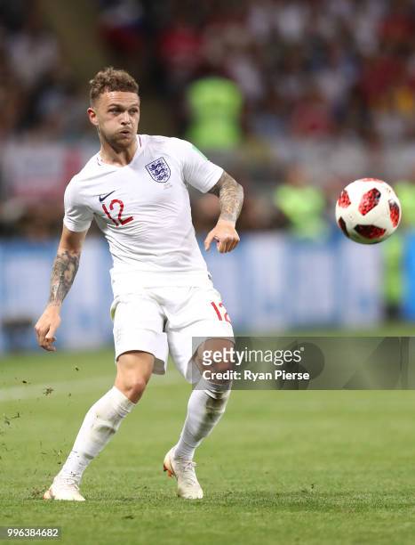 Kieran Trippier of England in actin during the 2018 FIFA World Cup Russia Semi Final match between England and Croatia at Luzhniki Stadium on July...