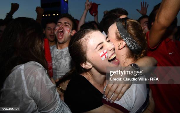 English fans react during the 2018 FIFA World Cup Russia Semi Final match between England and Croatia at Luzhniki Stadium on July 11, 2018 in Moscow,...