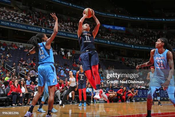 Elena Delle Donne of the Washington Mystics shoots the ball against the Atlanta Dream on July 11, 2018 at Capital One Arena in Washington, DC. NOTE...