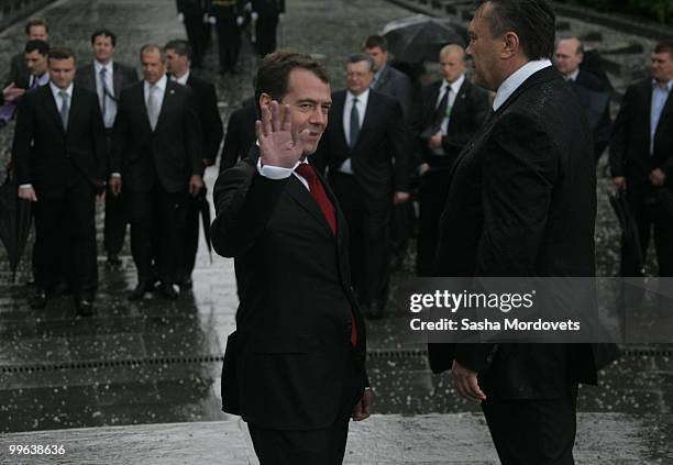 Russian President Dmitry Medvedev and President of Ukraine Viktor Yanukovych attend a ceremony to mark the 1932-1933 Soviet famine known as Golodomor...