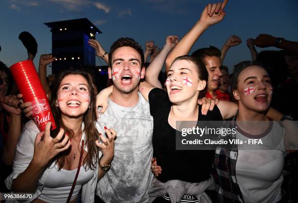 English fans react during the 2018 FIFA World Cup Russia Semi Final match between England and Croatia at Luzhniki Stadium on July 11, 2018 in Moscow,...