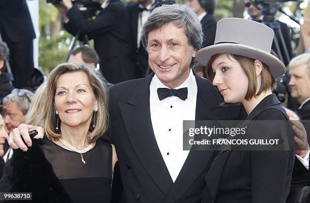 French President of France Televison Patrick de Carolis arrives with with his wife and his daughter for the screening of "Wall Street - Money Never...