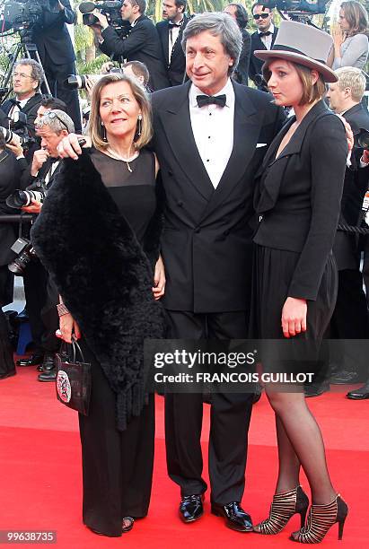 French President of France Televison Patrick de Carolis arrives with his wife and his daughter for the screening of "Wall Street - Money Never...