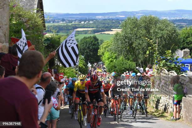 Stefan Kung of Switzerland and BMC Racing Team / Greg Van Avermaet of Belgium and BMC Racing Team Yellow Leaders Jersey / Peloton / Landscape / Cote...